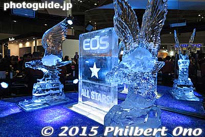 Ice sculpture of eagles at the Canon booth. It melts within a day so they built a new ice sculpture for each day of the show.